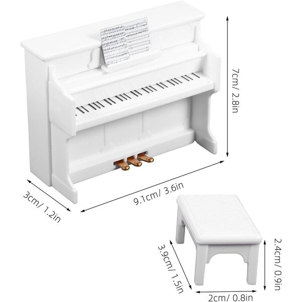 Mini Piano Bianco con Tabouret e Partitura per Casa di Bambole WEKAMOS