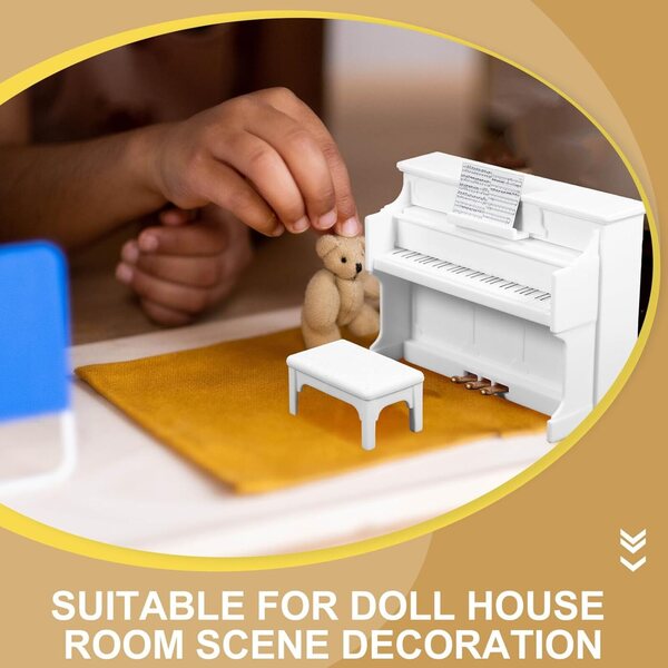 Mini Piano Bianco con Tabouret e Partitura per Casa di Bambole WEKAMOS