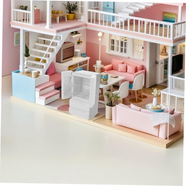 Mini-Doppeltürkühlschrank mit Lichtern für Puppenhaus – Rollenspiel und Dekoration