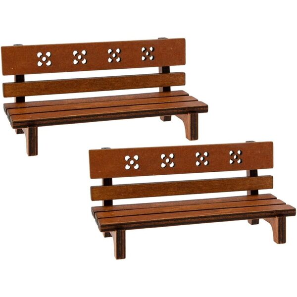 GARVALON Set 2 Bancs Miniature in Legno Marrone Chiaro per Decorazioni Vintage Casa Bambole