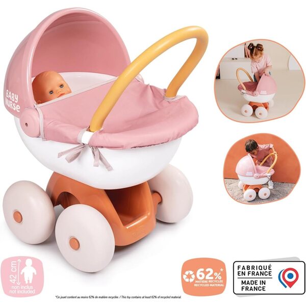 Landau Câlin Baby Nurse Smoby für Puppen bis 42 cm mit leisen Rädern und waschbarem Stoff