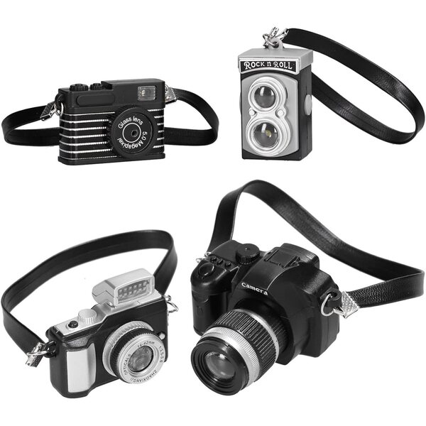 Mini Fotocamere Giocattolo con Flash e Suoni per Case delle Bambole - Set 4 Pezzi