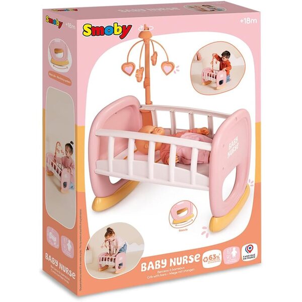 Smoby Baby Nurse Berceau a Barreaux mit Bascule für Puppen bis 42 cm – recycelt