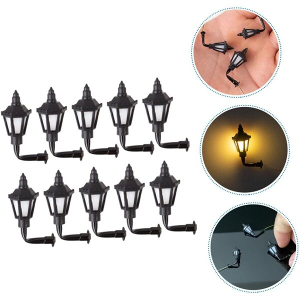 Set mit 10 Mini-Vintage-LED-Applikationen für Puppenhäuser aus Stahl und ABS 1/100