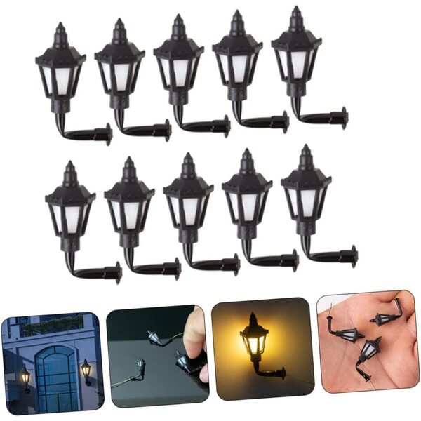 Set mit 10 Mini-Vintage-LED-Applikationen für Puppenhäuser aus Stahl und ABS 1/100