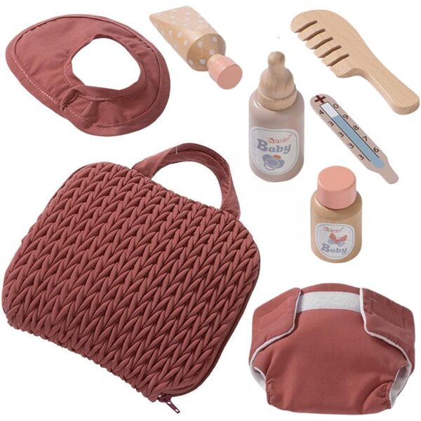Borsa per pannolini per bambole Howa Grace con kit di accessori completo in rosso mattone
