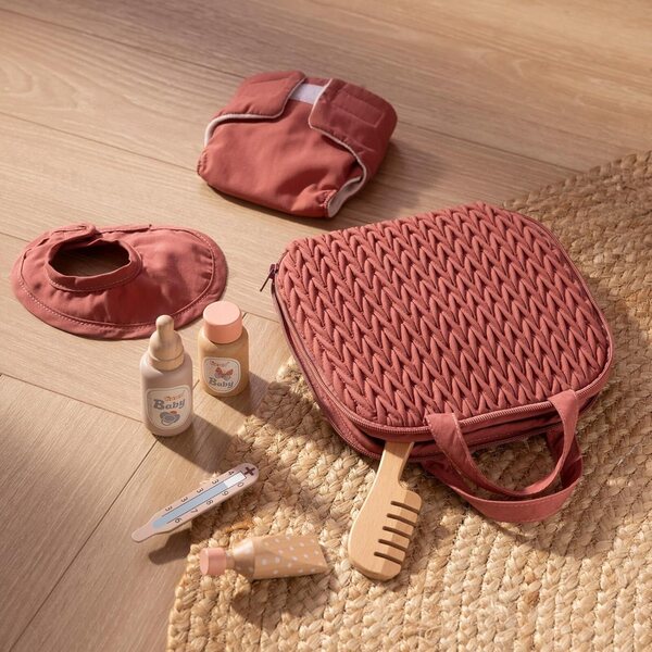 Borsa per pannolini per bambole Howa Grace con kit di accessori completo in rosso mattone