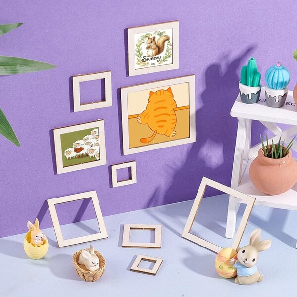 Set 100 Mini Cornici in Legno Naturale 5 Misure per Casa delle Bambole e Decorazioni