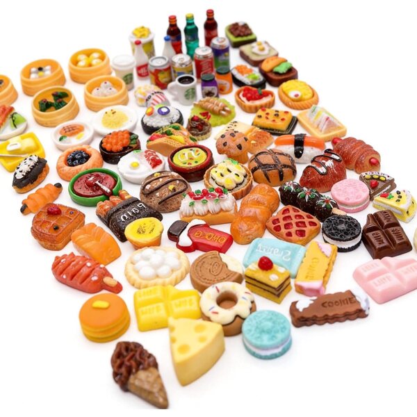 Set mit 80 Mini-Harzzubehörteilen für Puppenhäuser – realistische Mini-Essen und Getränke