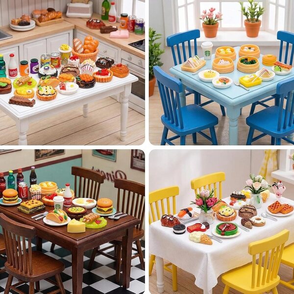 Set mit 80 Mini-Harzzubehörteilen für Puppenhäuser – realistische Mini-Essen und Getränke