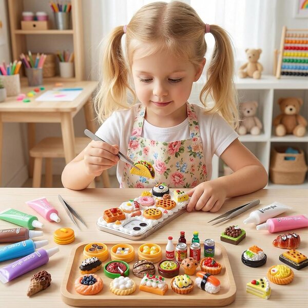 Set mit 80 Mini-Harzzubehörteilen für Puppenhäuser – realistische Mini-Essen und Getränke