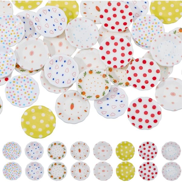 Set 40 Mini Piatto in Plastica 8 Stili per Casa delle Bambole Decorazione