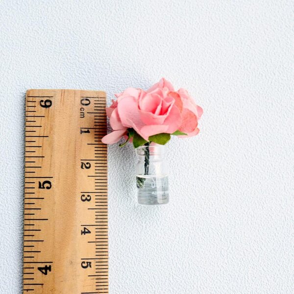 Miniatur rosa Glasvase 1:12 für Puppenhaus, handbemalte Dekoration