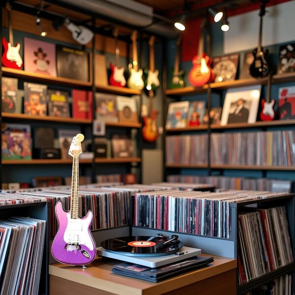 Lila Miniaturgitarrenmodell im Maßstab 1:12 – Einzigartiges dekoratives Accessoire