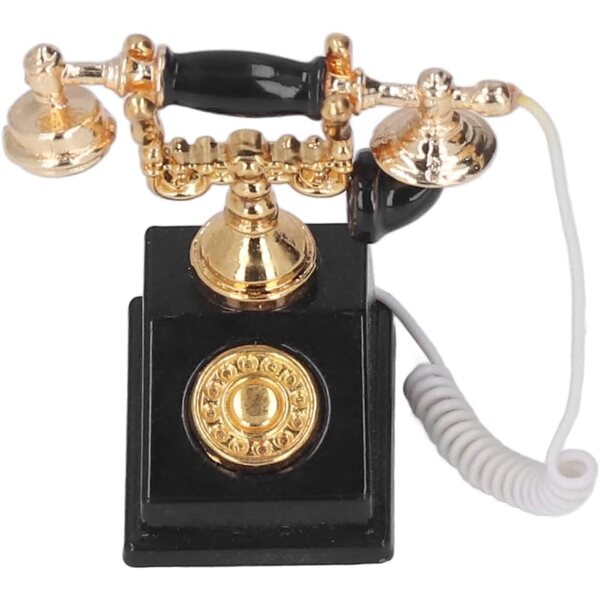 Telefono Miniatura Vittoriano Scala 1/12 con Cavo Spirale, Accessorio Decorativo Casa Bambole