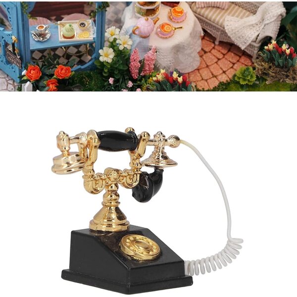 Viktorianisches Miniaturtelefon im Maßstab 1:12 mit Spiralkabel, dekoratives Zubehör für das Puppenhaus