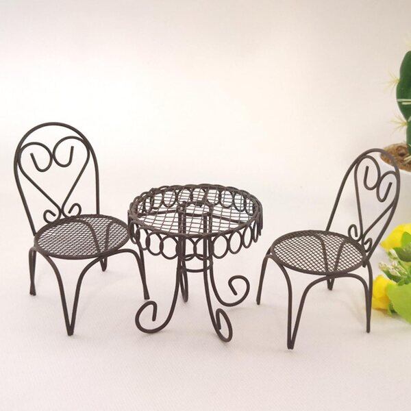 Set 3 mini tavoli e sedie in metallo stile vintage KARLOR - Decorazione elegante
