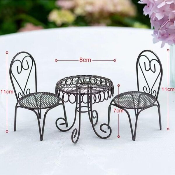 Set 3 mini tavoli e sedie in metallo stile vintage KARLOR - Decorazione elegante