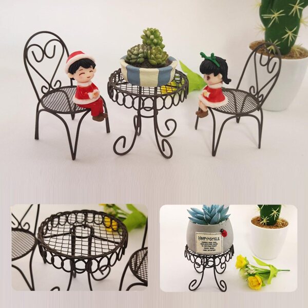 Set 3 mini tavoli e sedie in metallo stile vintage KARLOR - Decorazione elegante