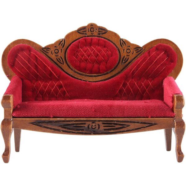Ausi Mini canapé vintage in legno marrone rosso per casa delle bambole 1:12