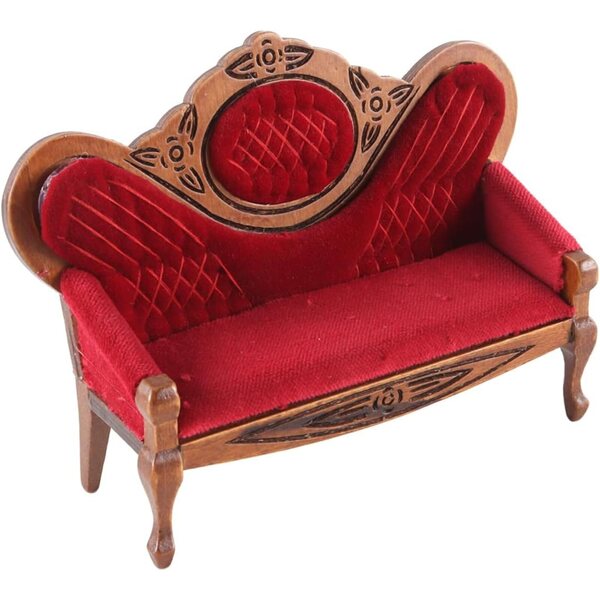 Ausi Mini canapé vintage in legno marrone rosso per casa delle bambole 1:12