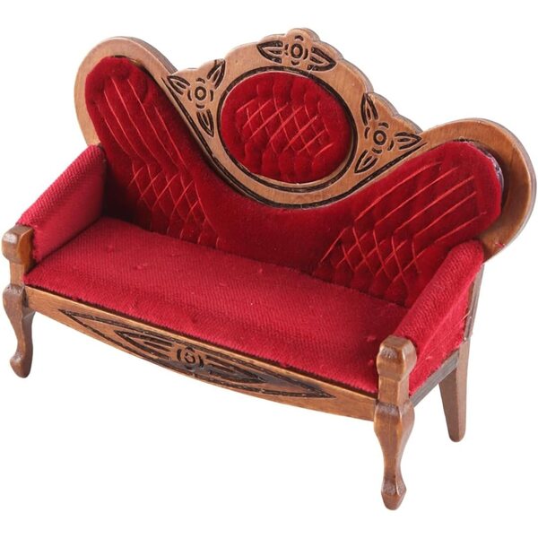 Ausi Mini canapé vintage in legno marrone rosso per casa delle bambole 1:12