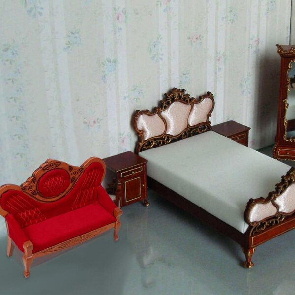 Ausi Mini canapé vintage in legno marrone rosso per casa delle bambole 1:12