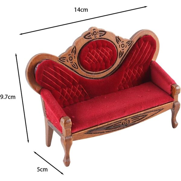 Ausi Mini canapé vintage in legno marrone rosso per casa delle bambole 1:12
