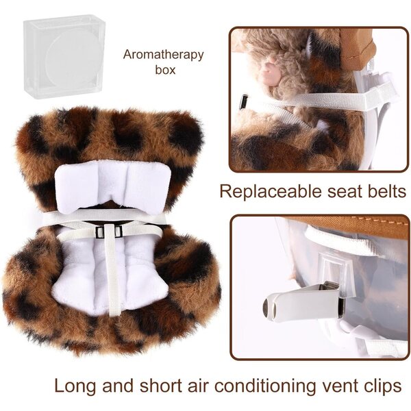 Plüsch-Autositz für Puppen 10–17 cm mit Clip und weichem Kissen, Leopardenmuster