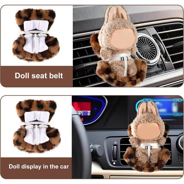Plüsch-Autositz für Puppen 10–17 cm mit Clip und weichem Kissen, Leopardenmuster