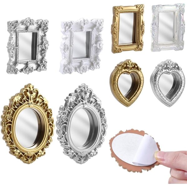 FINGERINSPIRE Set 8 Miroirs Miniatures Auto-Adhésifs per Casa delle Bambole, Diverse Forme e Colori