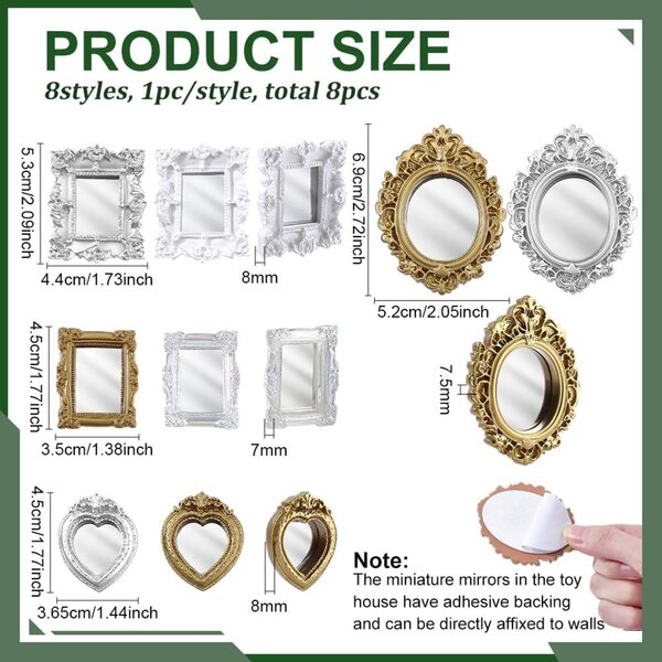FINGERINSPIRE Set 8 Miroirs Miniatures Auto-Adhésifs per Casa delle Bambole, Diverse Forme e Colori