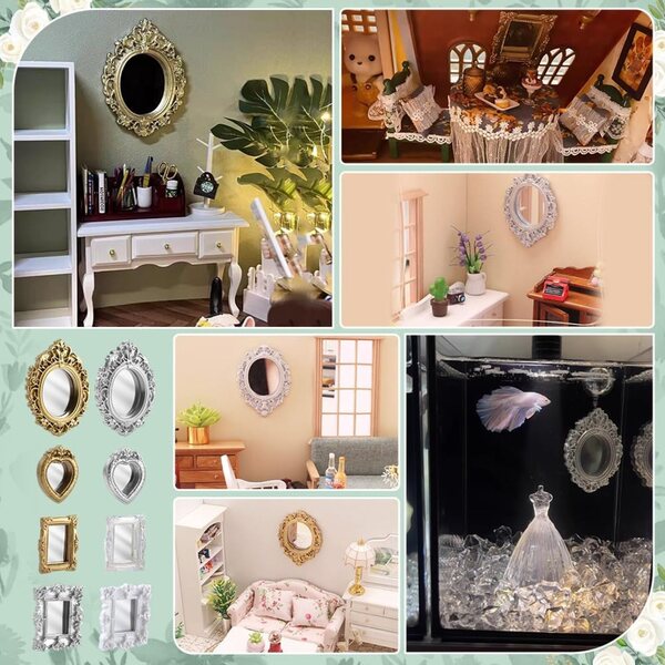 FINGERINSPIRE Set 8 Miroirs Miniatures Auto-Adhésifs per Casa delle Bambole, Diverse Forme e Colori