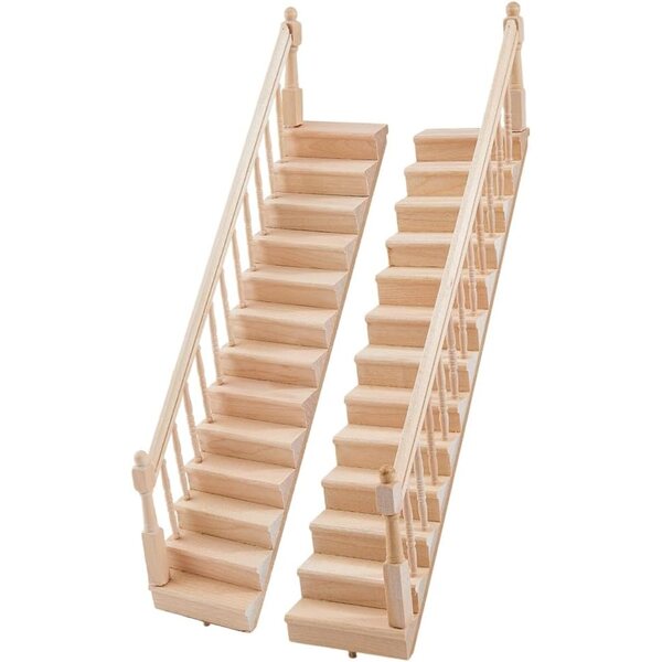 DICOSMETIC Set 2 Mini-Holztreppen für Puppenhäuser im Maßstab 1:12