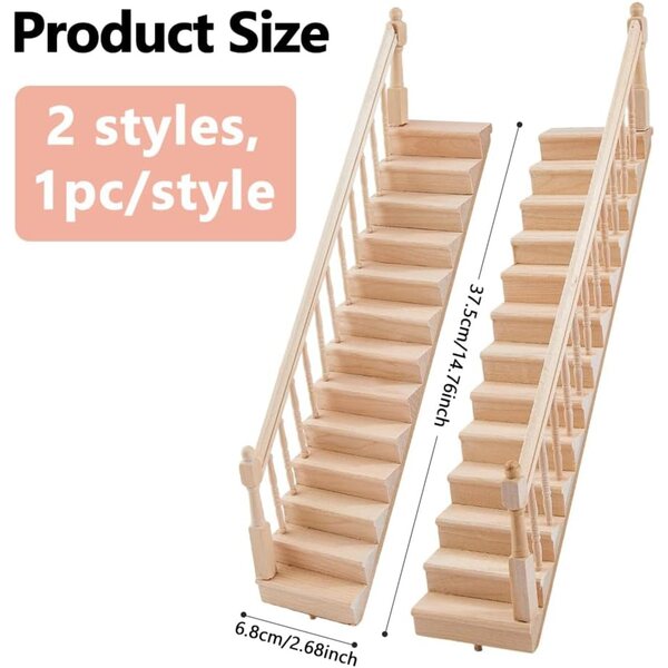 DICOSMETIC Set 2 Mini-Holztreppen für Puppenhäuser im Maßstab 1:12