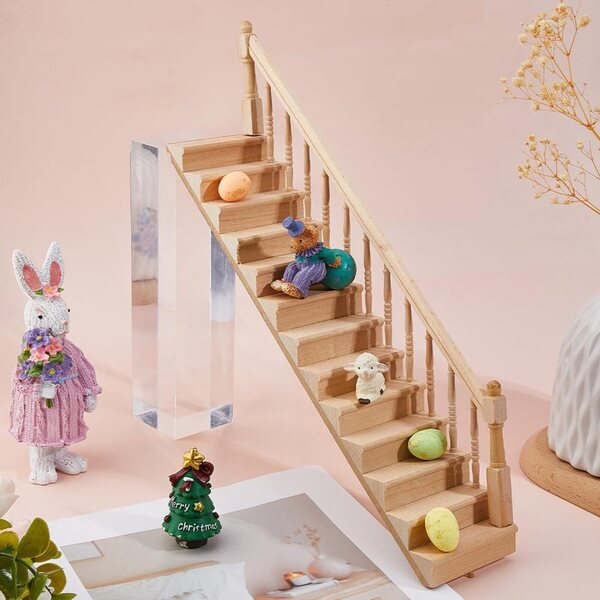 DICOSMETIC Set 2 Mini-Holztreppen für Puppenhäuser im Maßstab 1:12