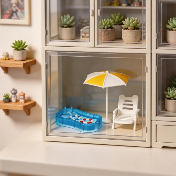 Toyvian Puppenhaus-Miniatur-Set: Schwimmbad, Bouée, Sonnenschirm und Strandzubehör