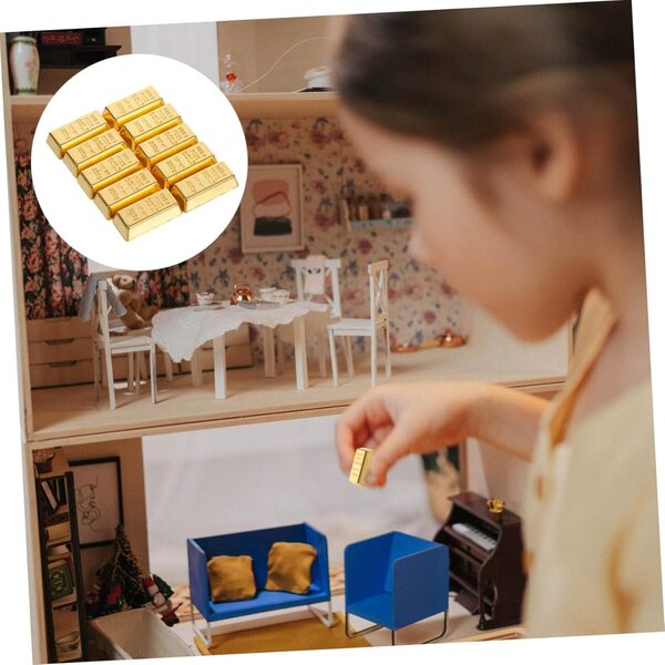 Set 10 Mini Lingotti Dorati per Casa delle Bambole e Decorazione Paesaggio Miniatura