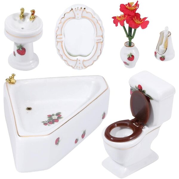1:12 Puppenhaus-Badezimmerset aus Porzellan mit 6 eleganten weißen Teilen