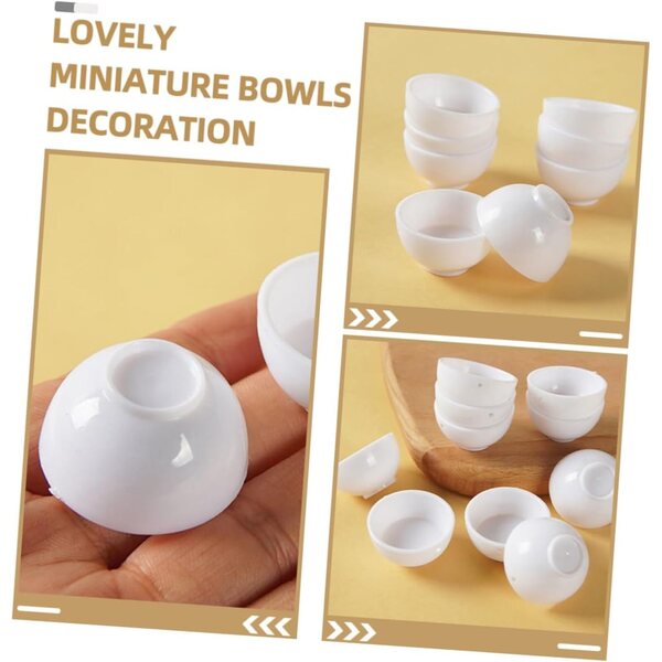 Set 10 Mini Bol Bianchi in Plastica per Casa delle Bambole, Design Realistico e Resistente