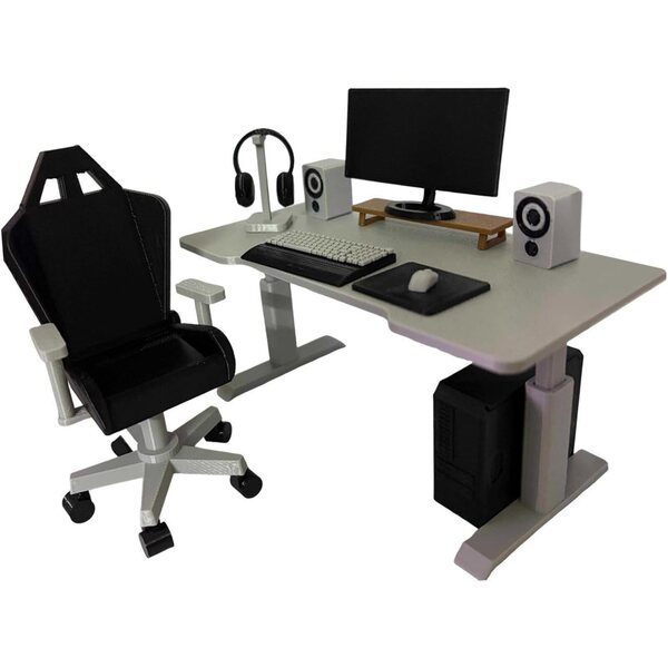 Colcolo Mobili Ufficio in Miniatura 1/12 con Sedia da Gioco e Accessori Realistici