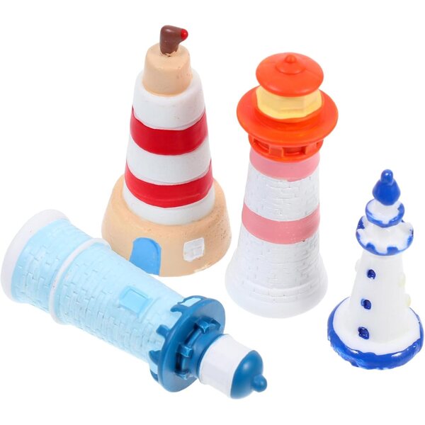 Dekorative Miniatur-Leuchttürme aus Kunstharz im mediterranen Stil, 4er-Set ABOOFAN