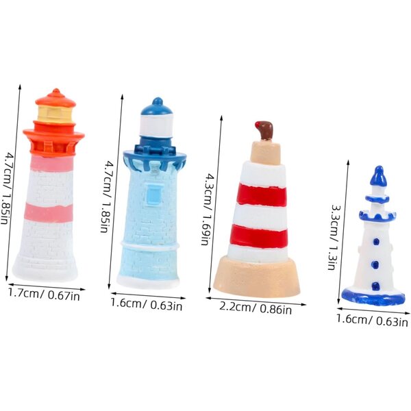 Dekorative Miniatur-Leuchttürme aus Kunstharz im mediterranen Stil, 4er-Set ABOOFAN