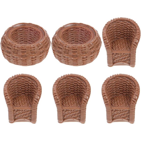VICASKY 6-teiliges Set Mini-Harzmöbel für Puppenhaus, Bambustisch und Stühle