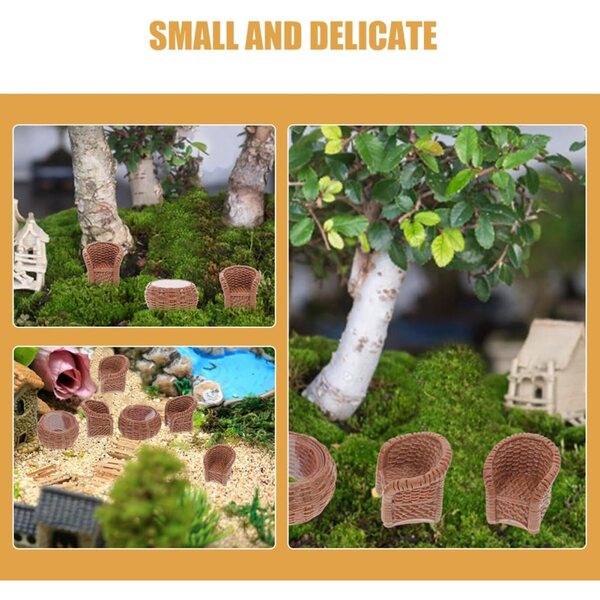 VICASKY 6-teiliges Set Mini-Harzmöbel für Puppenhaus, Bambustisch und Stühle