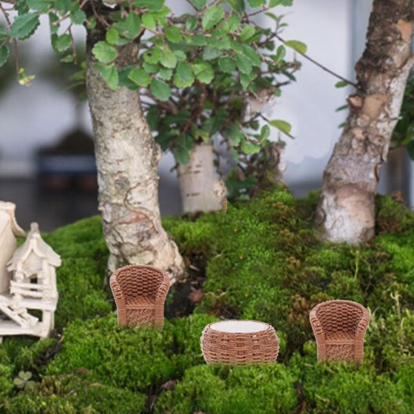 VICASKY 6-teiliges Set Mini-Harzmöbel für Puppenhaus, Bambustisch und Stühle