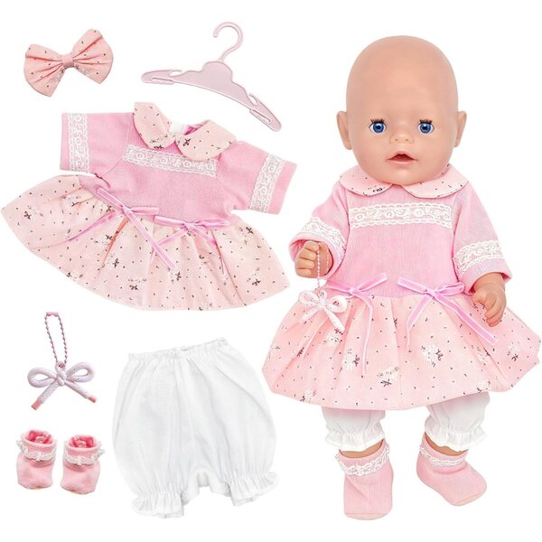 Rosa Kleiderset mit Schleife für Puppen 35–45 cm – Orizzhic