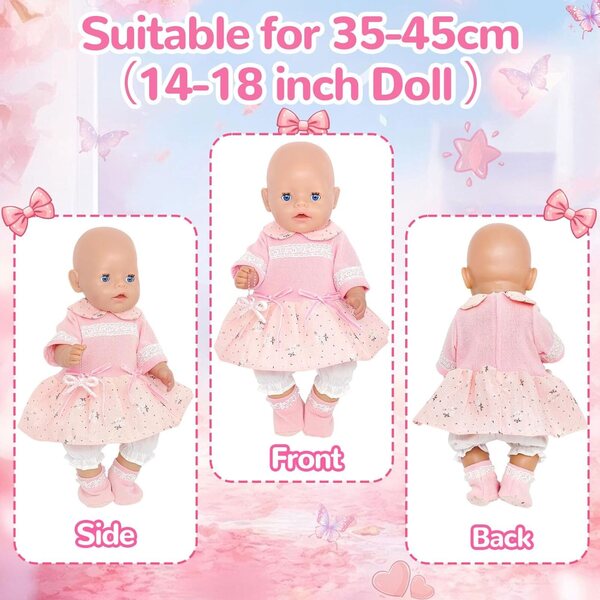Rosa Kleiderset mit Schleife für Puppen 35–45 cm – Orizzhic