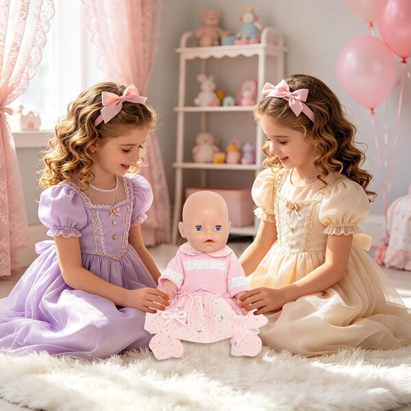 Rosa Kleiderset mit Schleife für Puppen 35–45 cm – Orizzhic