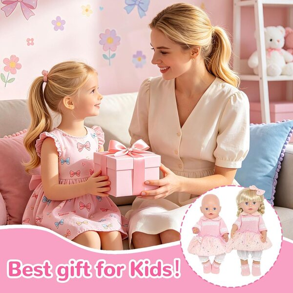 Rosa Kleiderset mit Schleife für Puppen 35–45 cm – Orizzhic